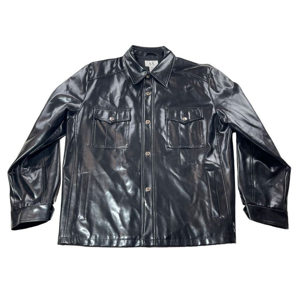 A|X Armani Exchange Jacket Mens Large L Black Faux Leather Button Front